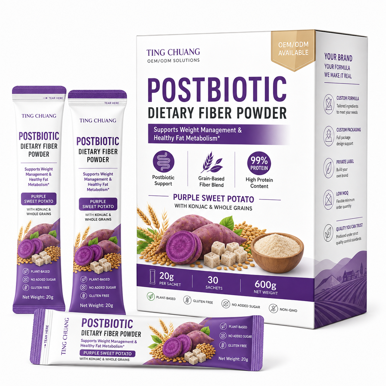 Postbiotic Dietary Fiber Powder with Purple Sweet Potato