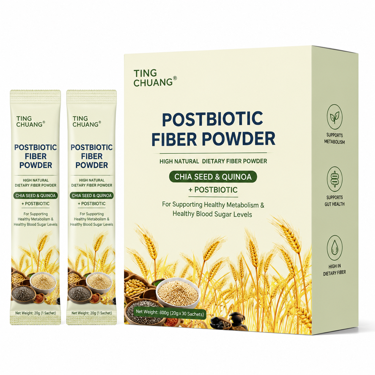 Postbiotic Dietary Fiber Powder with Quinoa